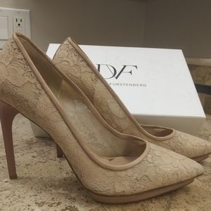 Diane Von Furstenberg nude lace stilettos